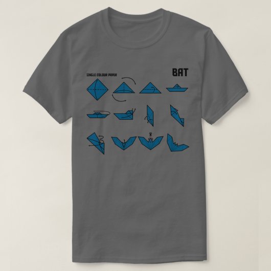 Origami Bat Instructions in Navy T-shirt (Design voorkant)