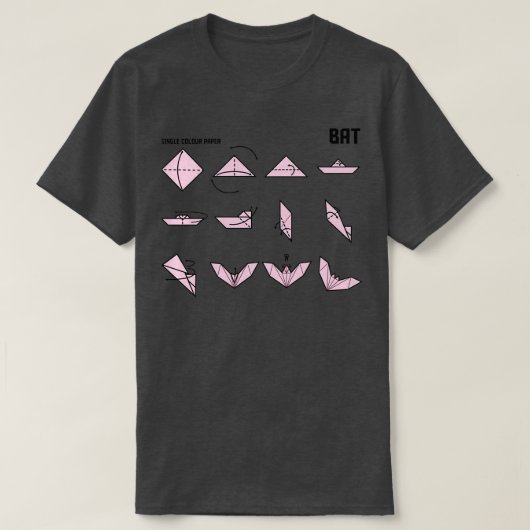 Origami Bat Instructions in Pink T-shirt (Design voorkant)