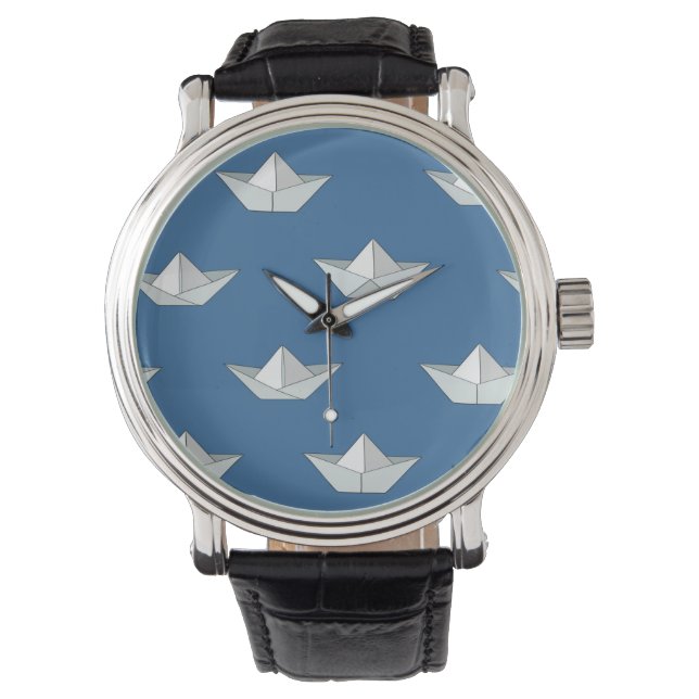 Origami Boats On The Water Pattern Horloge (Voorkant)