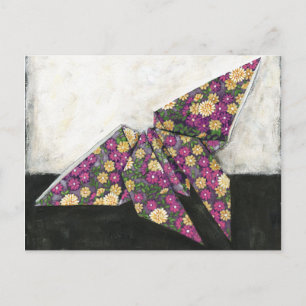 Origami Butterfly over Floral Paper Briefkaart