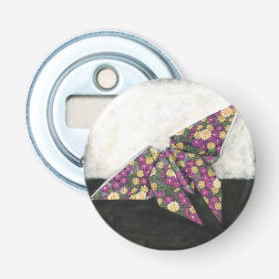 Origami Butterfly over Floral Paper Button Flesopener