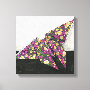 Origami Butterfly over Floral Paper Canvas Afdruk