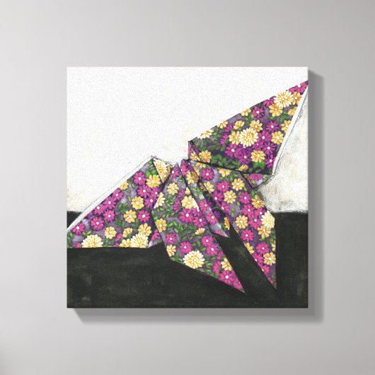 Origami Butterfly over Floral Paper Canvas Afdruk (Voorkant)