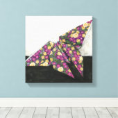 Origami Butterfly over Floral Paper Canvas Afdruk (Insitu (Houten vloer))
