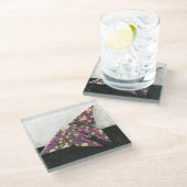 Origami Butterfly over Floral Paper Glazen Onderzetter (Schuin)