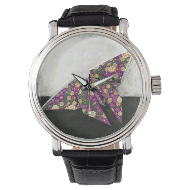 Origami Butterfly over Floral Paper Horloge (Voorkant)