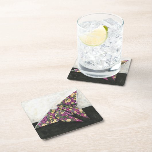 Origami Butterfly over Floral Paper Kartonnen Onderzetters (Insitu)