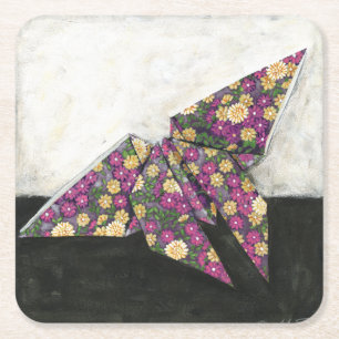 Origami Butterfly over Floral Paper Kartonnen Onderzetters