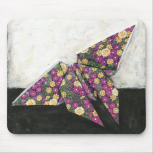 Origami Butterfly over Floral Paper Muismat