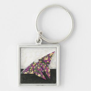 Origami Butterfly over Floral Paper Sleutelhanger