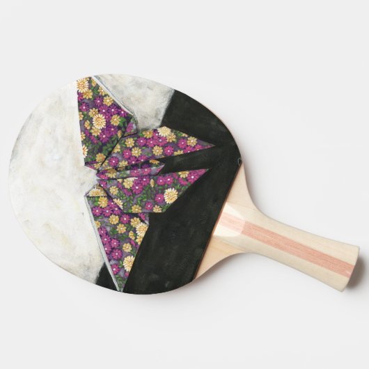 Origami Butterfly over Floral Paper Tafeltennisbatje (Zijkant)