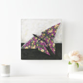 Origami Butterfly over Floral Paper Vierkante Klok (Huis)