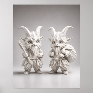 Origami Chibi Krampus Duo in het Wit Poster