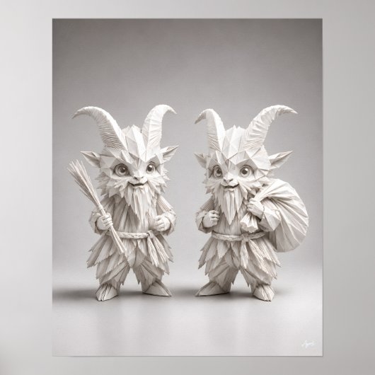 Origami Chibi Krampus Duo in het Wit Poster (Voorkant)
