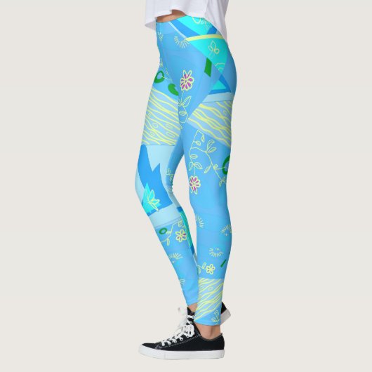 Origami Chintz (L) blauw geel groen 2 Leggings (Links)
