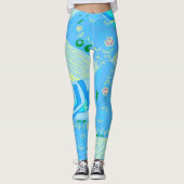 Origami Chintz (L) blauw geel groen 2 Leggings (Voorkant)