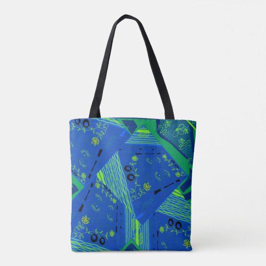 Origami Chintz (L) Blauw Groen Tote Bag (Achterkant)