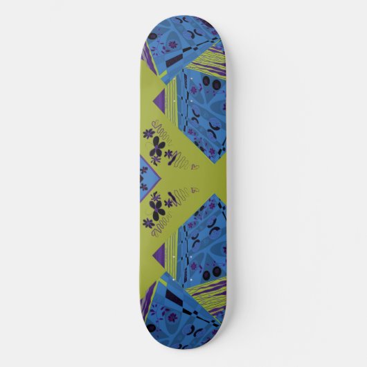 Origami Chintz (L) Blauw Indigo Olive Zwart Persoonlijk Skateboard (Voorkant)