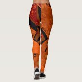 Origami Chintz (L) Bruin Sinaasappel Zwart Leggings (Achterkant)