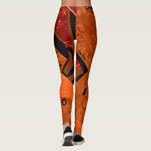 Origami Chintz (L) Bruin Sinaasappel Zwart Leggings (Achterkant)