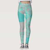 Origami Chintz (L) Dusty Blauw Grijs Leggings (Voorkant)