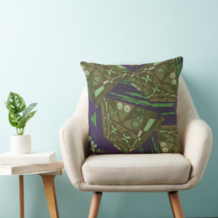 Origami Chintz (L) Dusty Green Olive Paarse Kussen
