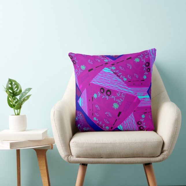 Origami Chintz (L) Fuchsia Turquoise Blauw Magenta Kussen (Stoel)