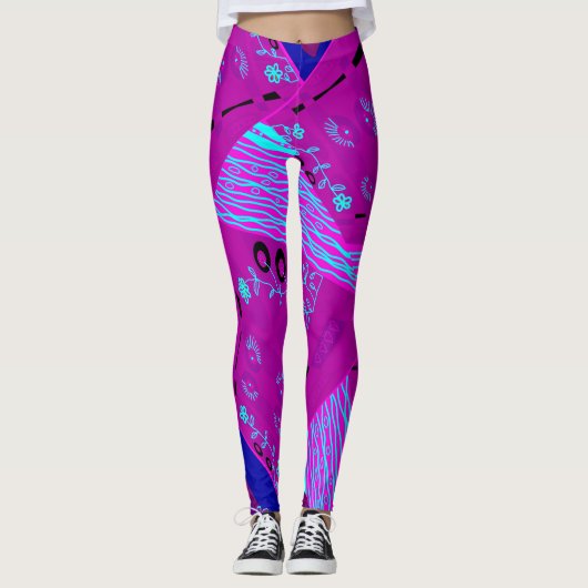 Origami Chintz (L) Fuchsia Turquoise Blauw Magenta Leggings (Voorkant)