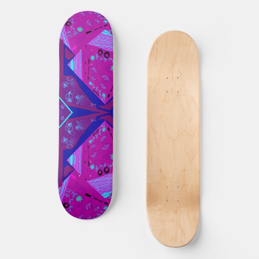 Origami Chintz (L) Fuchsia Turquoise Blauw Magenta Persoonlijk Skateboard (Voorkant)