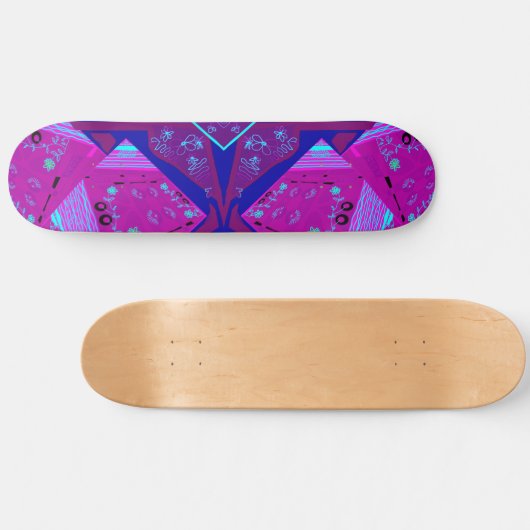 Origami Chintz (L) Fuchsia Turquoise Blauw Magenta Persoonlijk Skateboard (Horizontaal)