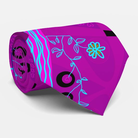 Origami Chintz (L) Fuchsia Turquoise Blauw Magenta Stropdas (Opgerold)