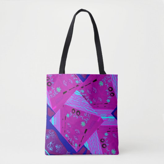 Origami Chintz (L) Fuchsia Turquoise Blauw Magenta Tote Bag (Voorkant)