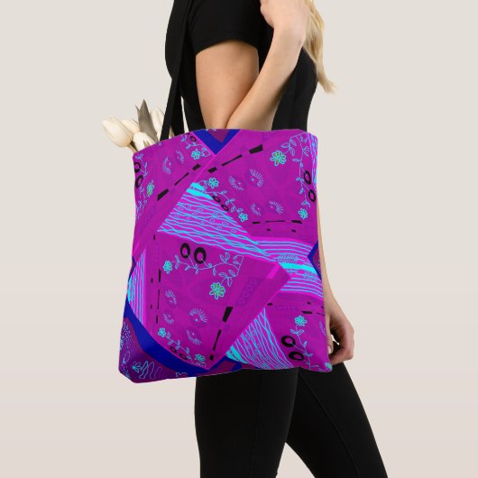 Origami Chintz (L) Fuchsia Turquoise Blauw Magenta Tote Bag (Dichtbij)