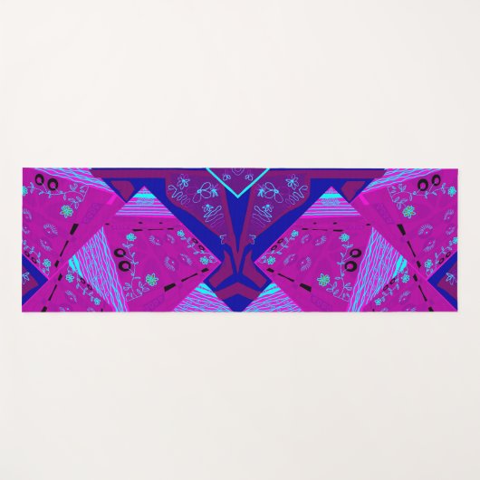 Origami Chintz (L) Fuchsia Turquoise Blauw Magenta Yogamat (Voorkant (horizontaal))