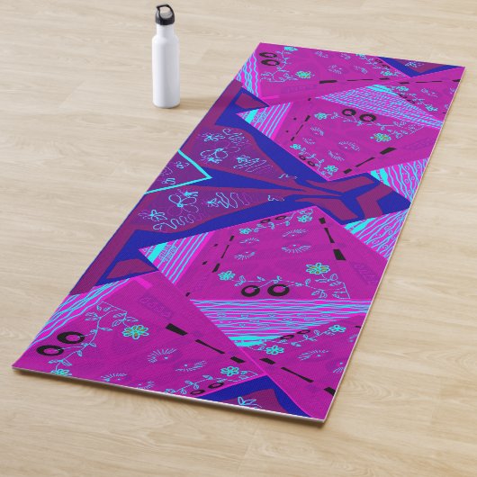 Origami Chintz (L) Fuchsia Turquoise Blauw Magenta Yogamat (In situ)