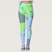 Origami Chintz (L) Groen Blauw Afstudeerder Leggings (Voorkant)