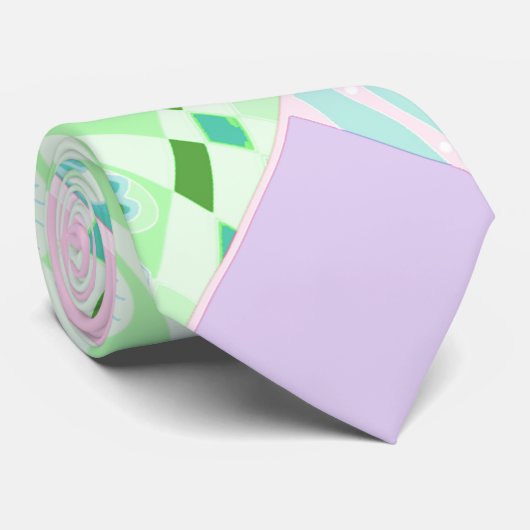 Origami Chintz (L) Groen Blauwgroen Roze Lila Stropdas (Opgerold)