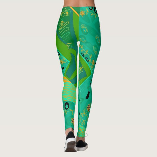 Origami Chintz (L) Jade Sinaasappel Groen Leggings (Achterkant)