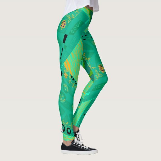 Origami Chintz (L) Jade Sinaasappel Groen Leggings (Rechts)