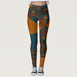 Origami Chintz (L) Maroon Sinaasappel Blauwgroen L Leggings