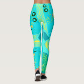 Origami Chintz (L) Turquoise geel Blauwgroen Leggings (Achterkant)