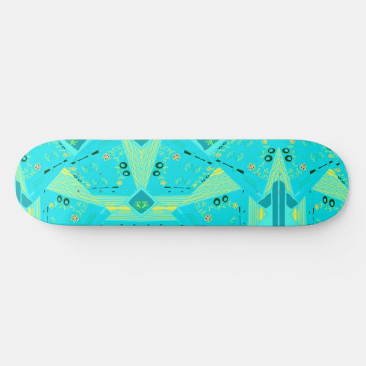 Origami Chintz (L) Turquoise geel Blauwgroen Persoonlijk Skateboard (Horizontaal)