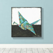 Origami Crane met Floral Design Canvas Afdruk (Insitu (Houten vloer))
