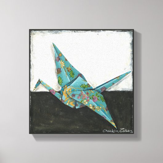 Origami Crane met Floral Design Canvas Afdruk (Voorkant)