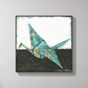 Origami Crane met Floral Design Canvas Afdruk