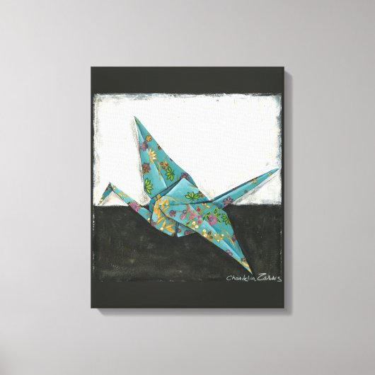Origami Crane met Floral Design Canvas Afdruk (Voorkant)