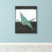 Origami Crane met Floral Design Canvas Afdruk (Insitu (Houten vloer))