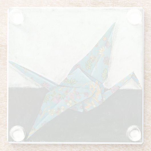 Origami Crane met Floral Design Glazen Onderzetter (Achterkant)