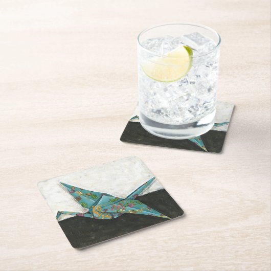 Origami Crane met Floral Design Kartonnen Onderzetters (Insitu)