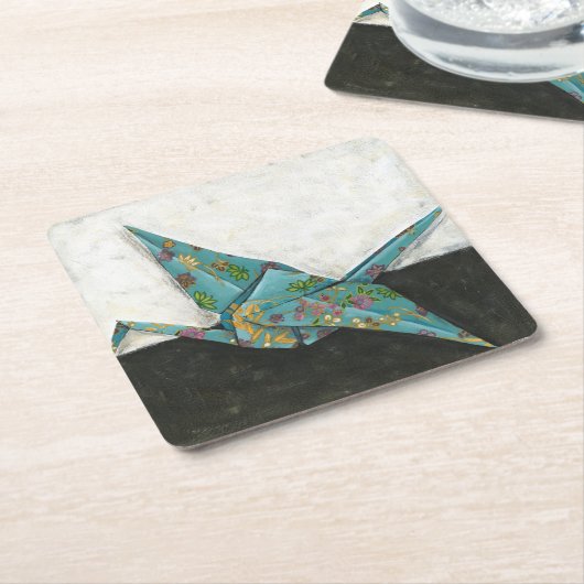 Origami Crane met Floral Design Kartonnen Onderzetters (Schuin)